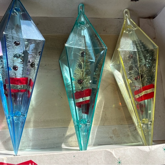 MCM Vintage Jewel Brite Ornaments Reflective Geometric Diorama Trees Pastels x5 - Picture 4 of 17